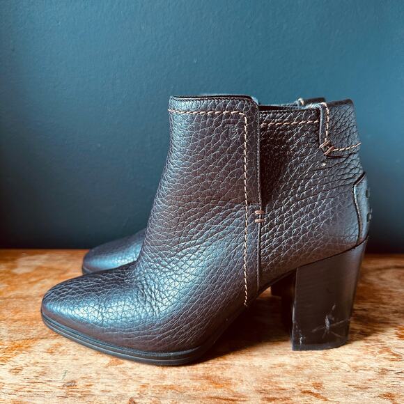 TODS Pebbled Leather Ankle Boots in Dark Brown Size 36 - Picture 6 of 16